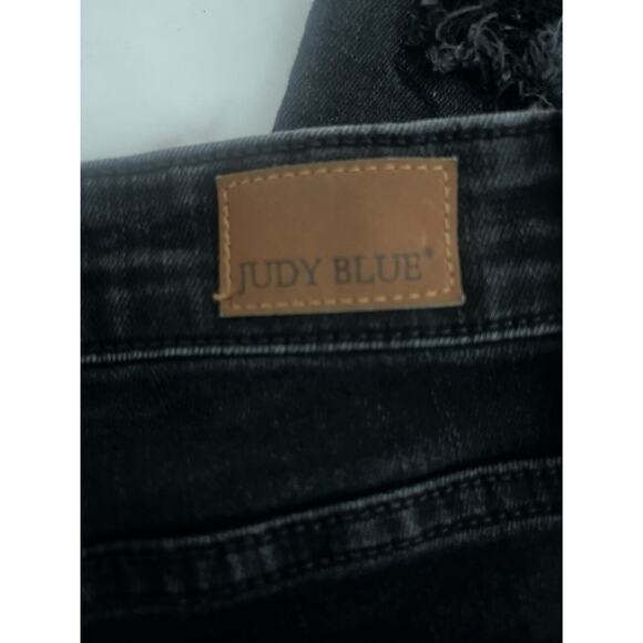 Judy Blue Black Skinny Fit Distressed Leopard Detail Mid Jeans Women's Sz 7 28 - Picture 10 of 10